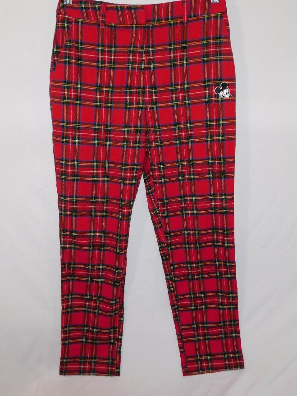 Forever 21 x Disney Mickey Mouse Patch Red Plaid Tartan High Rise Pants Women S